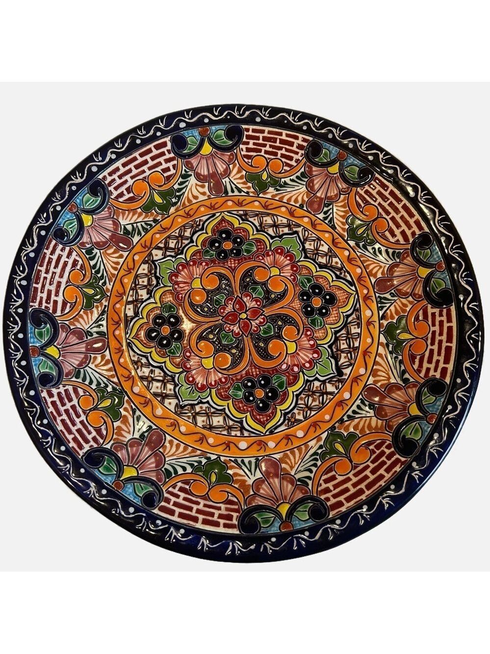Large Talavera Mexico Pottery Serving Platter Wall Hanging Art Floral Detailed